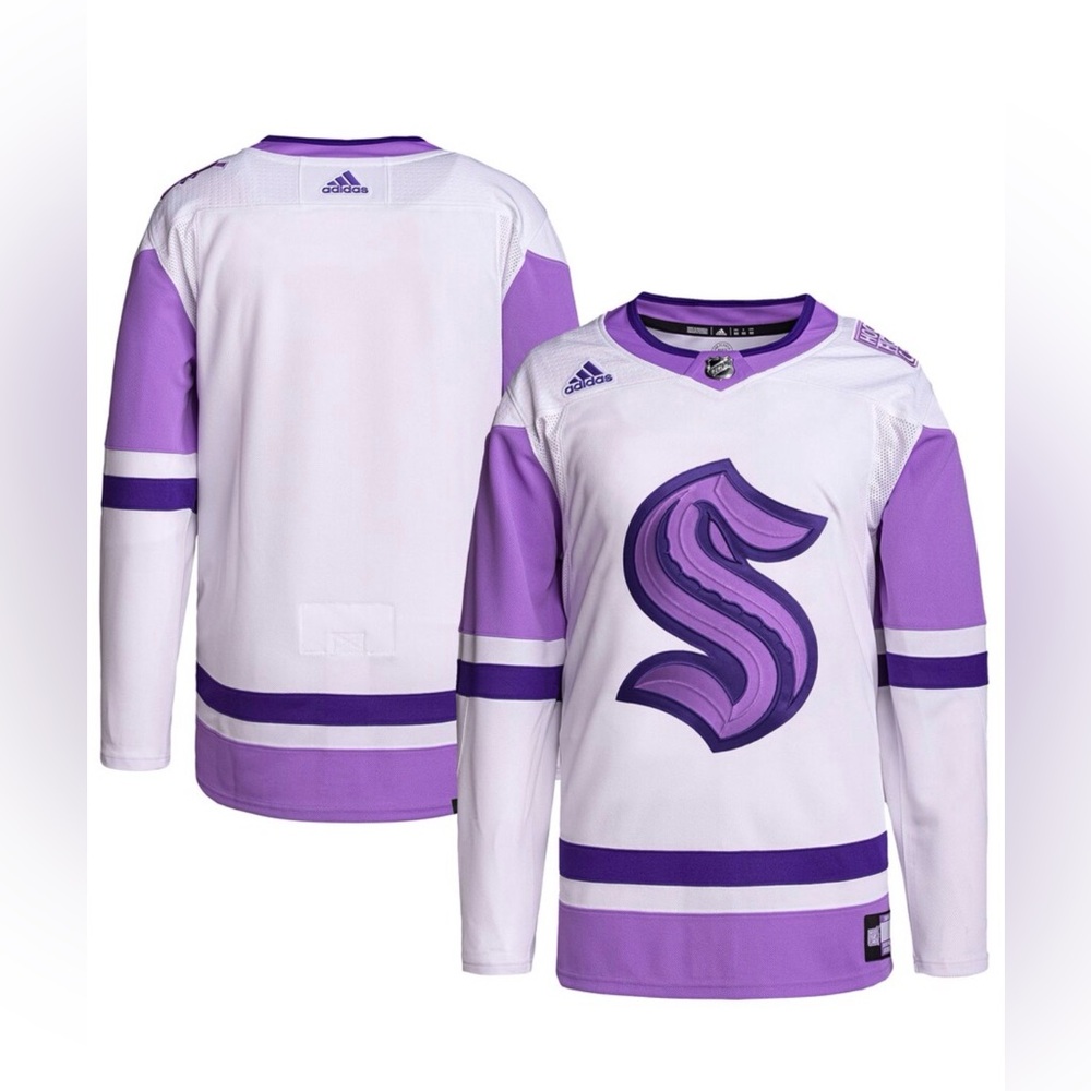 Authentic Seattle Kraken Adidas White/Purple Hockey Fights Cancer Jersey - Large